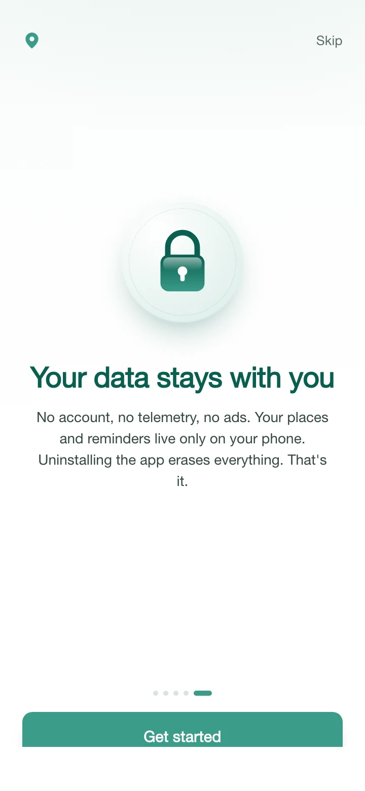 Privacy screen with a teal lock in the center and the message 'Your data stays with you'.