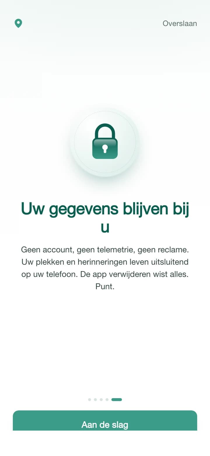 Privacyscherm met een teal slot in het midden en de boodschap "Uw gegevens blijven bij u".